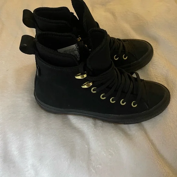Black High-Top Converse Lunarlon Sneakers with Gold Accents - Picture 2 of 6